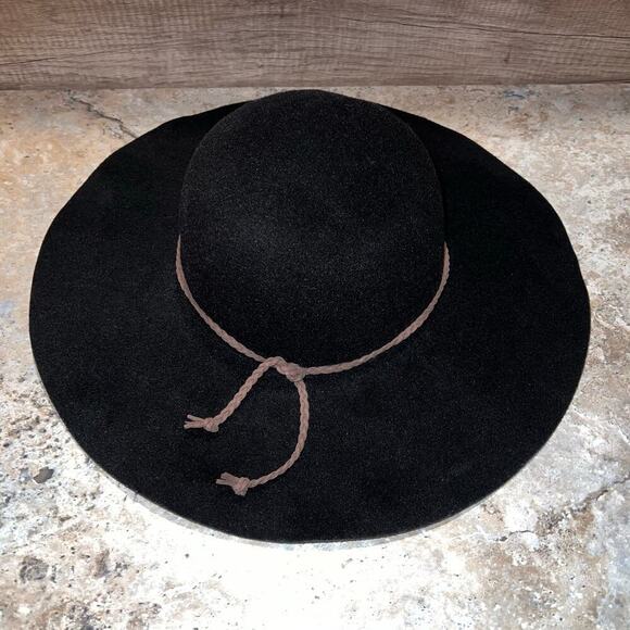 Altar'd State Black Floppy Boho Hat Oversized Wide Brimmed w Brown Cord Detail - Picture 13 of 14